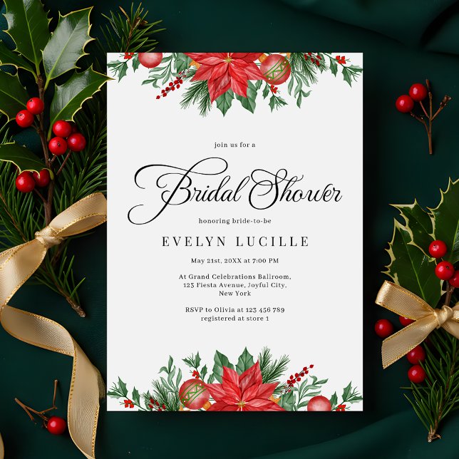 Christmas Greenery Elegant Holiday Bridal Shower Invitation (Creator Uploaded)