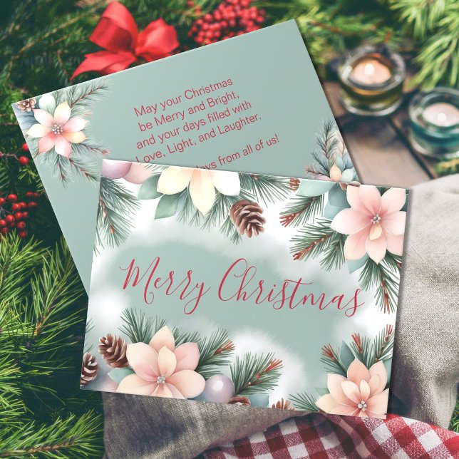 Christmas Greenery Foliage Flower and Pine Cones  Holiday Card (Creator Uploaded)