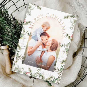 Christmas Greenery Foliage Gold Glitter Photo Holiday Card