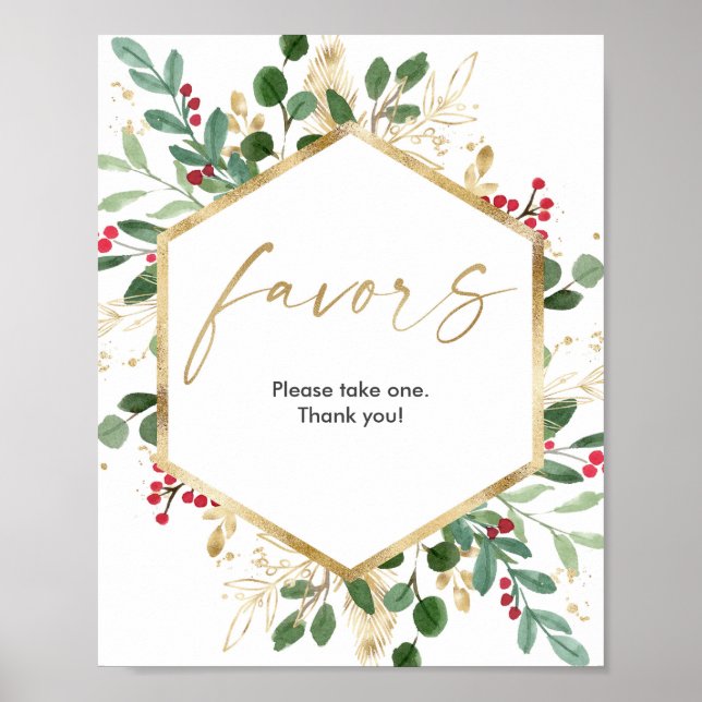 Christmas greenery gold red Baby shower favors Poster (Front)