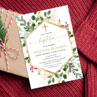 Christmas greenery gold red hollies Baptism