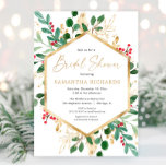 Christmas greenery gold red hollies bridal shower invitation<br><div class="desc">For more advanced customization of this design,  simply select the "Customize It" button above!</div>