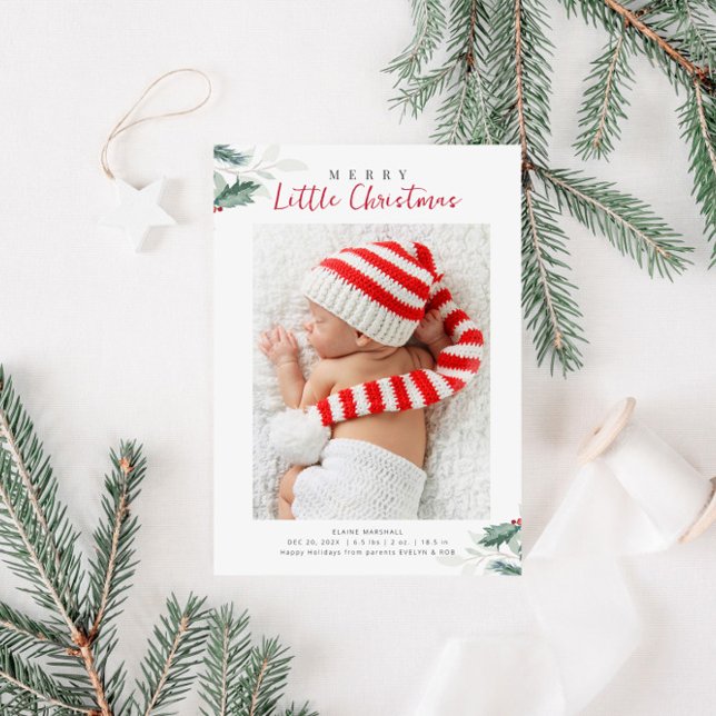 christmas greenery holiday birth announcement  postcard (Creator Uploaded)