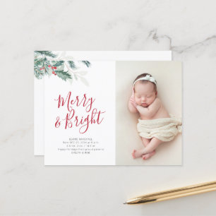 christmas greenery holiday birth announcement postcard