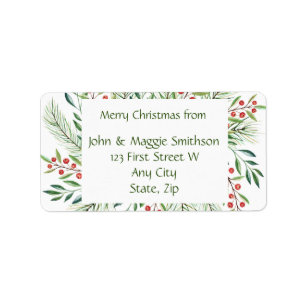 Christmas Greenery Holly Berries Custom Label