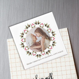 Christmas Greenery Holly Berries Foliage Wreath Magnet