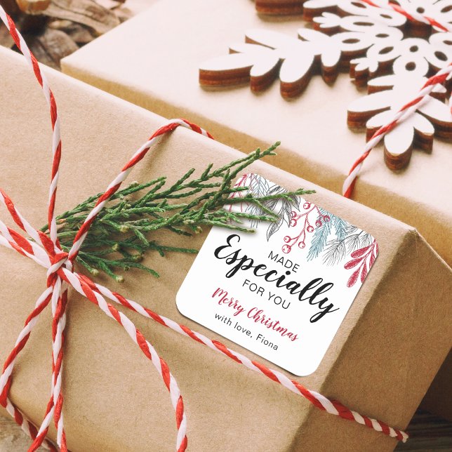 Christmas Greenery Made Especially For You Script Square Sticker (Christmas Greenery Made Especially For You Script Square Sticker)