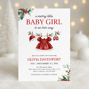 Christmas Greenery Merry Little Girl Baby Shower Invitation