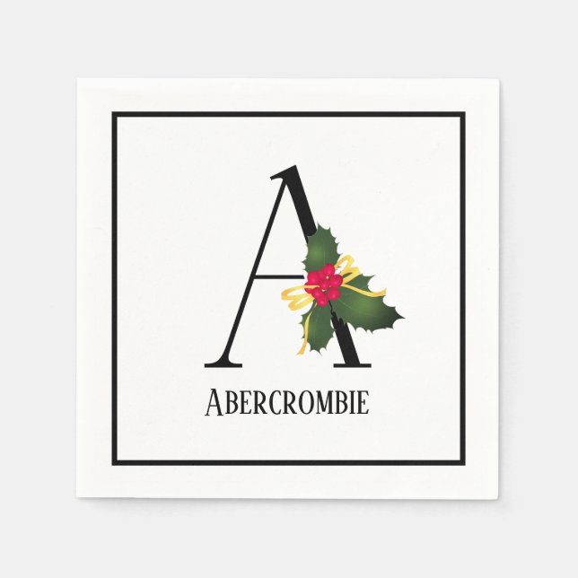 Christmas Greenery Monogram Letter A Paper Napkin (Front)