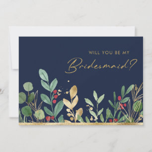 Christmas Greenery   Navy Bridesmaid Proposal Invitation