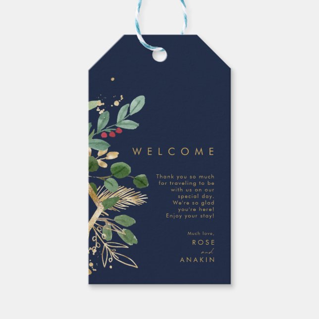 Christmas Greenery | Navy Welcome Gift Tags (Front)
