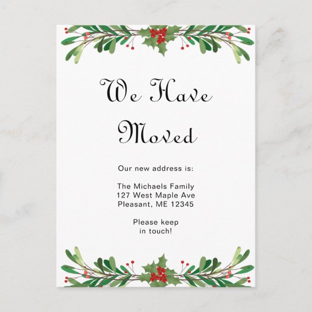 Christmas Greenery New Address Holiday Move  Postcard (Front)