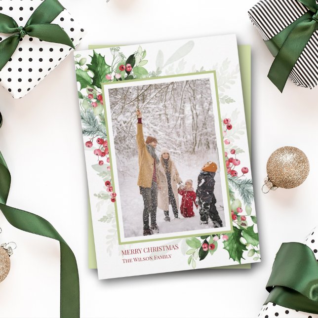 Christmas Greenery Photo Holiday Card (Creator Uploaded)