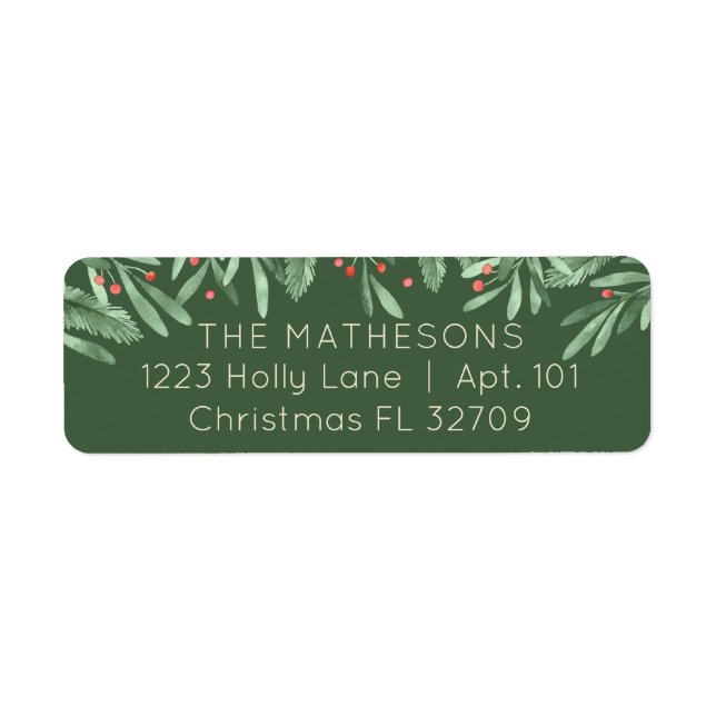 Christmas Greenery Red Berries Dark Green Adresse (Devant)