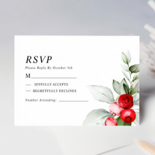 Christmas Greenery & Red Berries Wedding RSVP Card
