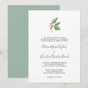 Christmas Greenery & Red Berry Formal Wedding Invitation