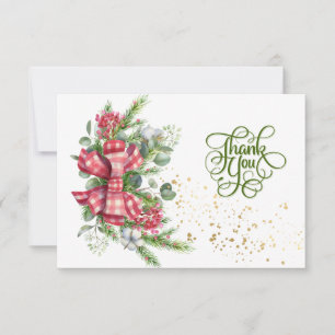 Christmas greenery,  red berry Thank You Card