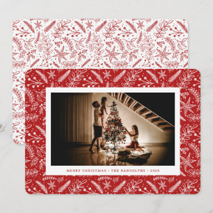 Christmas Greenery (Red) Horizontal Photo Holiday Card