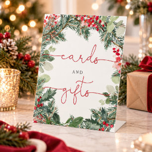 Christmas Greenery Shower Cards & Gifts Pedestal Sign