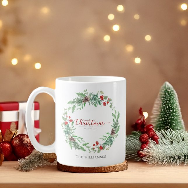 Christmas Greenery Watercolor Personalized Mug (Créateur téléchargé)