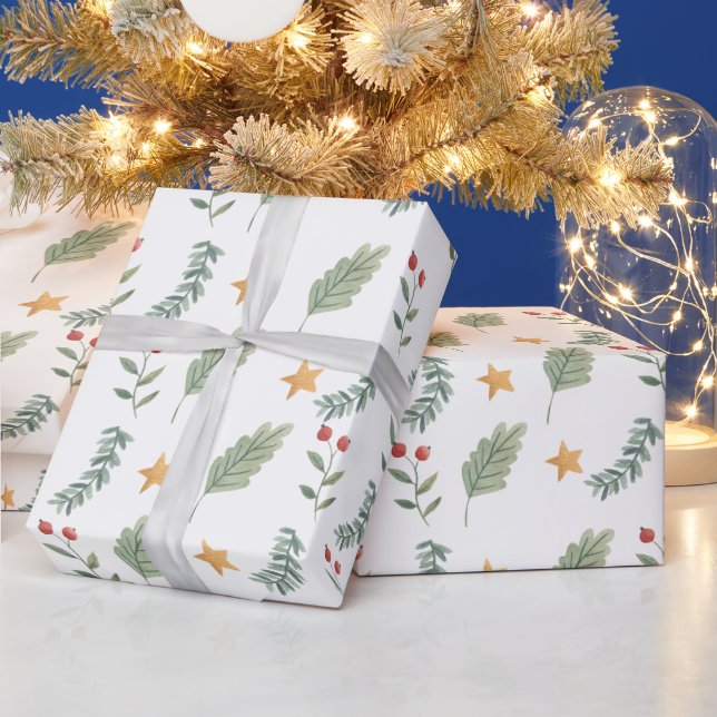 Christmas Greenery Watercolor Wrapping Paper (Holidays)