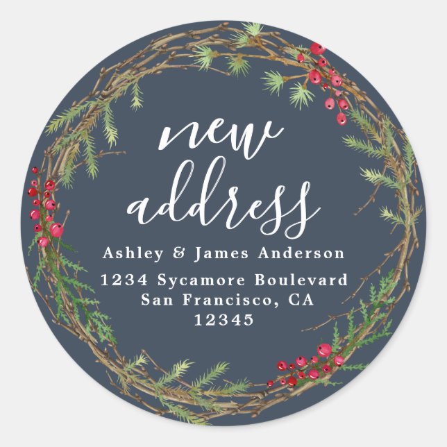 Christmas Greenery We've Moved New Address label (Front)