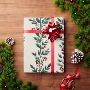Christmas Greenery Wrapping Paper   Red Berry and 