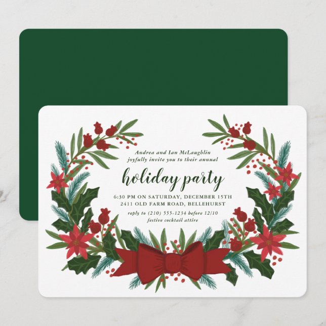 Christmas Greenery Wreath Holiday Party Invitation (Front/Back)
