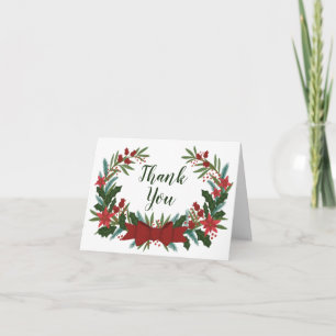 Christmas Greenery Wreath Holiday Thank You Card
