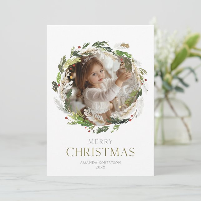 Christmas Greenery Wreath Photo card (Standing Front)