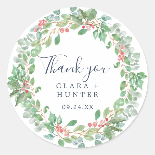 Christmas Greenery Wreath Thank You Favour Sticker (Front)