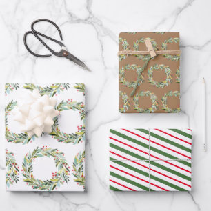 Christmas Greenery Wreath Wrapping Paper Sheets