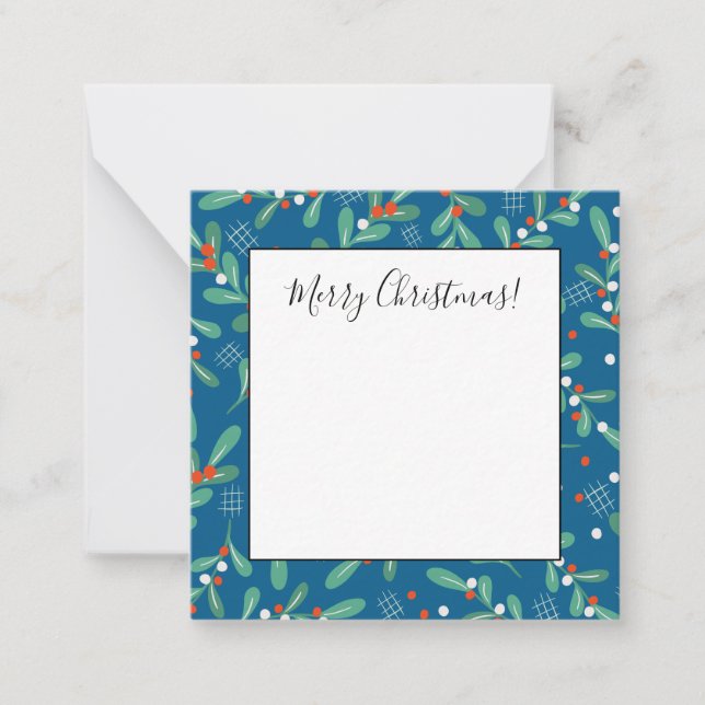 Christmas Greens with Holly Berries Blue Red White Card (Front)