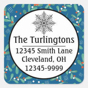 Christmas Greens with Holly Berries Blue Red White Square Sticker