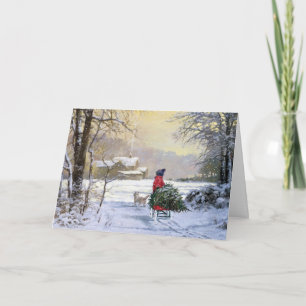 Christmas Greeting Card, child and westie dog Holiday Card