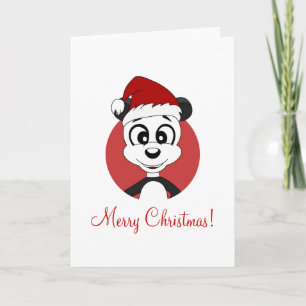 Christmas greeting card with cartoon panda bear