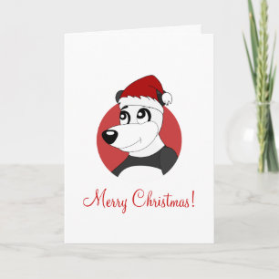 Christmas greeting card with cartoon panda bear