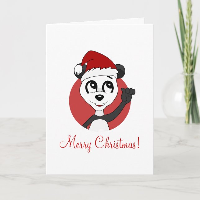 Christmas greeting card with cartoon panda bear (Front)