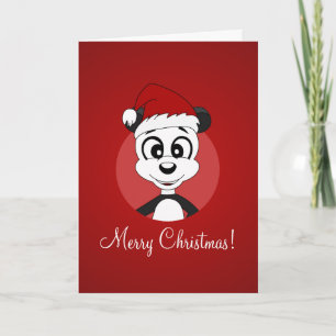 Christmas greeting card with cartoon panda bear