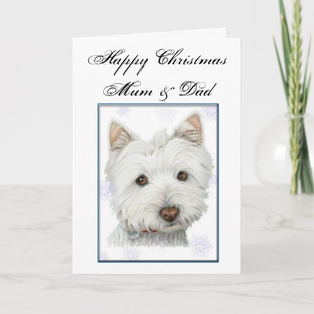 Christmas Greeting Card, with Cute Westie Dog Holiday Card (Front)