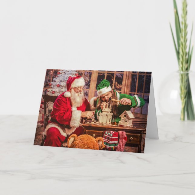 Christmas Greeting Card with Santa and Elf (Front)
