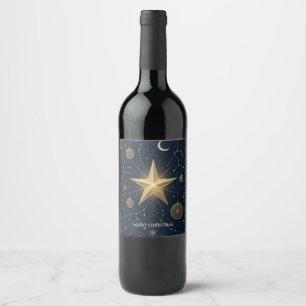 Christmas Greeting Celestial Starry Night Moon Wine Label