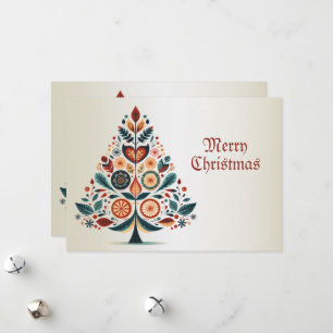 Christmas Greeting Colourful Tree Folk Art Holiday Card