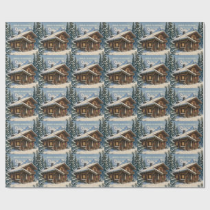 Christmas Greeting Cozy Alpine Chalet Snowy winter Wrapping Paper
