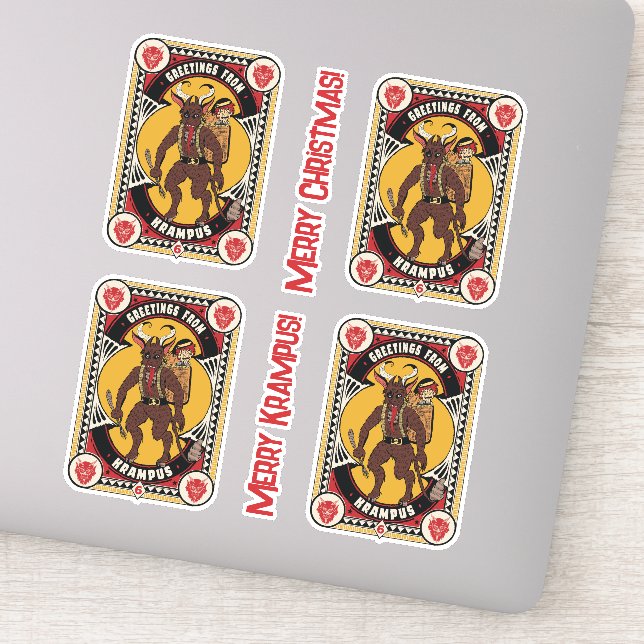 Christmas Greeting from Krampus Sign Carrying Toys (Detail)