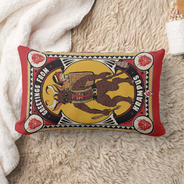 Christmas Greeting from Krampus Sign Carrying Toys Lumbar Pillow (Blanket)