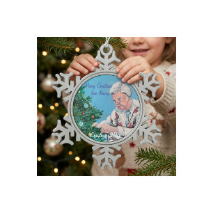 Christmas greeting from NANNY/GRAMMY Handpainted Snowflake Pewter Christmas Ornament
