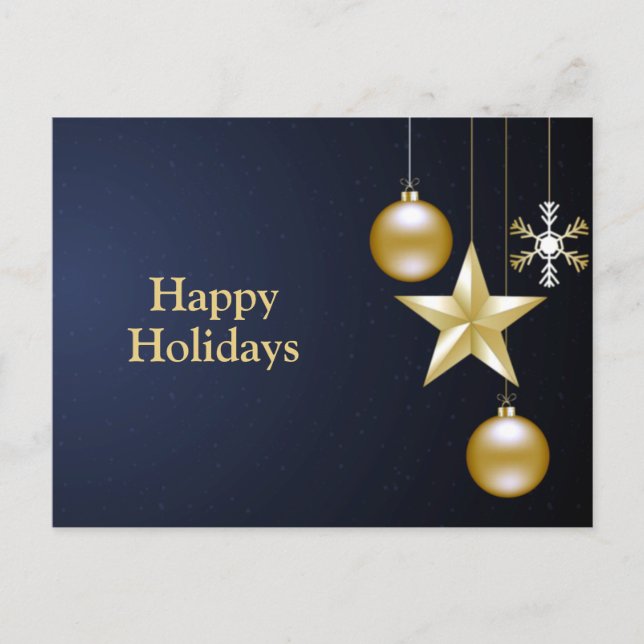 Christmas Greeting Golden Ornaments Navy Blue Postcard (Front)