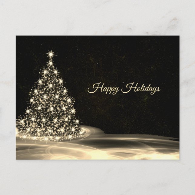 Christmas Greeting Golden Shiny Tree Winter Black Postcard (Front)