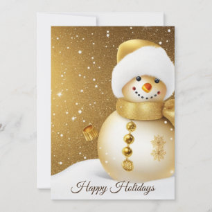 Christmas Greeting Golden Snowman Winter Holiday Card